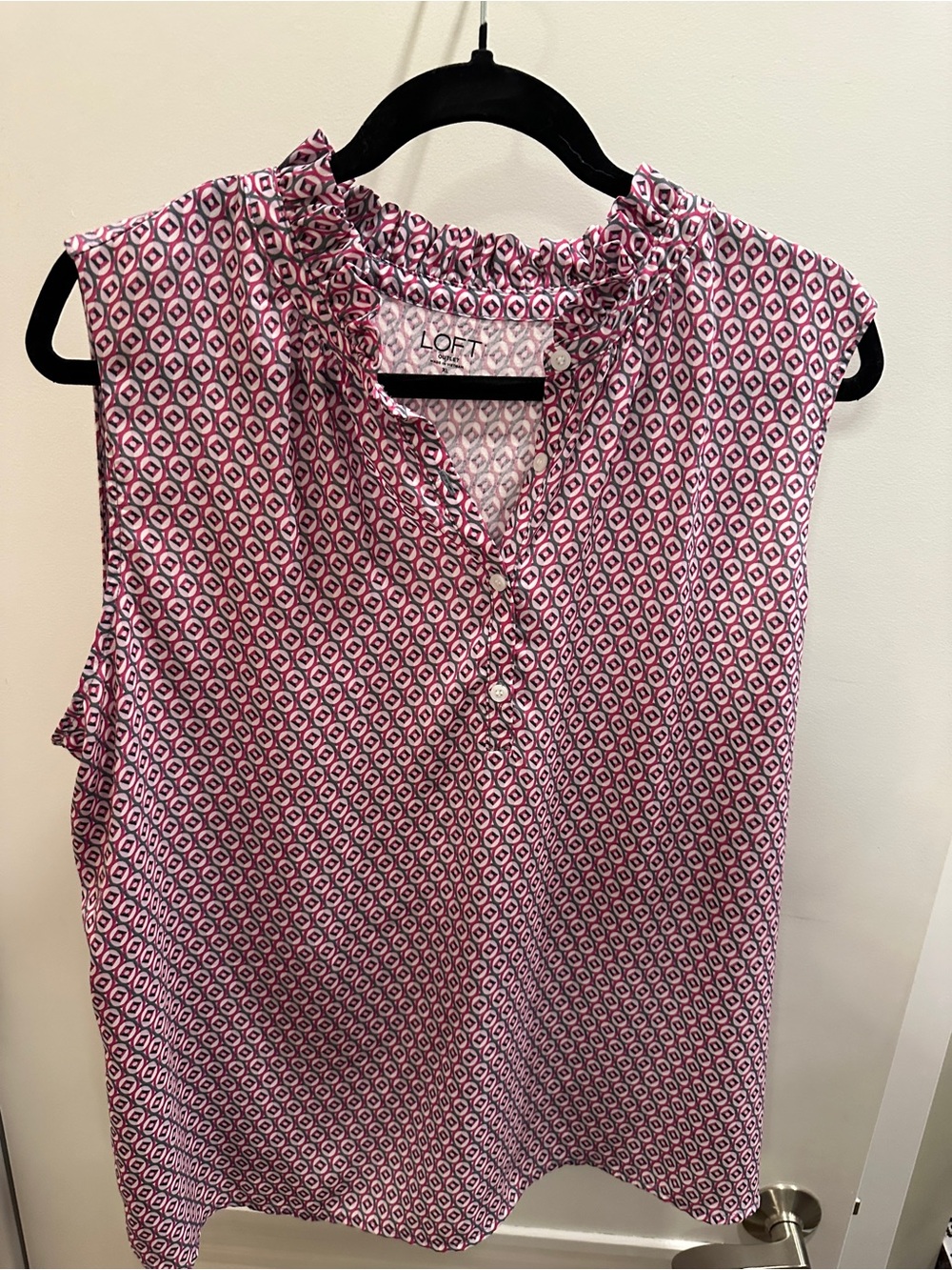 LOFT Outlet Pink Geometric Ruffle Neck Blouse XL